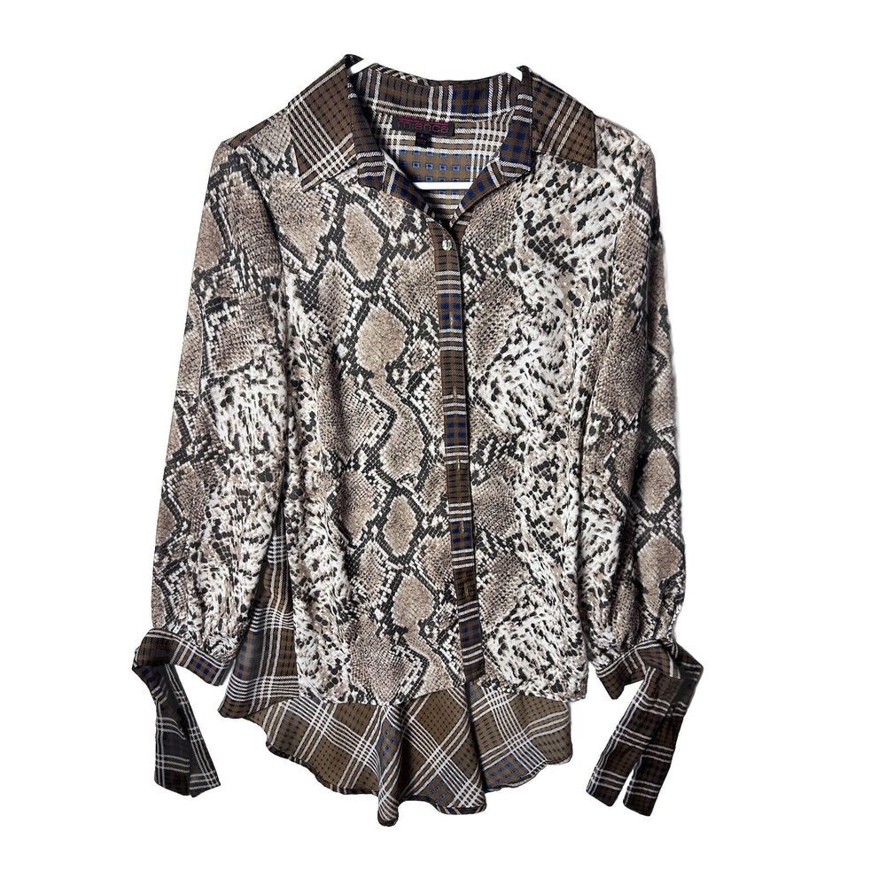 Women's Small Long Sleeve, Mishca Shirt, Snake Skin ,Brown Plaid Button Up